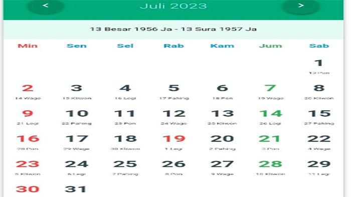 Inilah seluruh tanggal dan hari dalam kalender Jawa untuk seluruh tanggal di Bulan Juli 2023