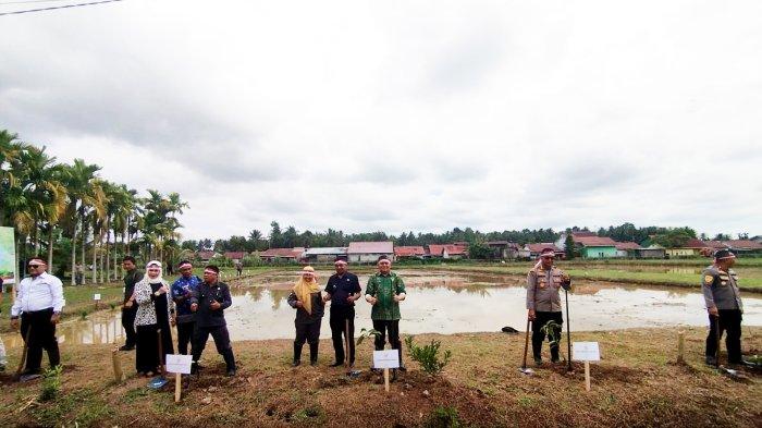 Polda Kalbar bersama Pemkab Kubu Raya saat kegiatan penanaman pohon dan Gerakan Tanam Padi di Desa Pal IX, Kecamatan Sungai Kakap, pada Kamis 27 Juni 2024. 