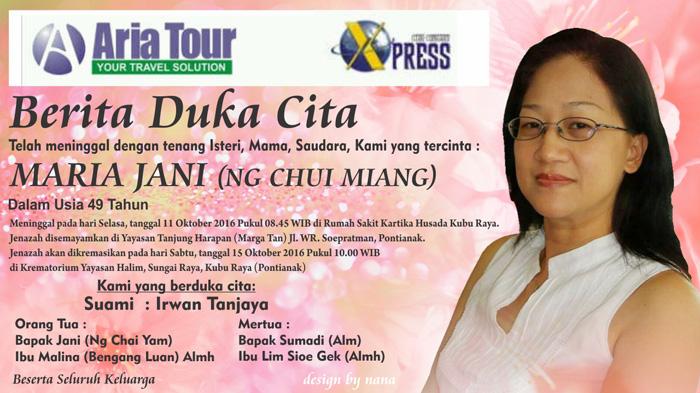 Berita Duka Cita Maria Jani (Eng Chui Miang) - Tribunpontianak.co.id