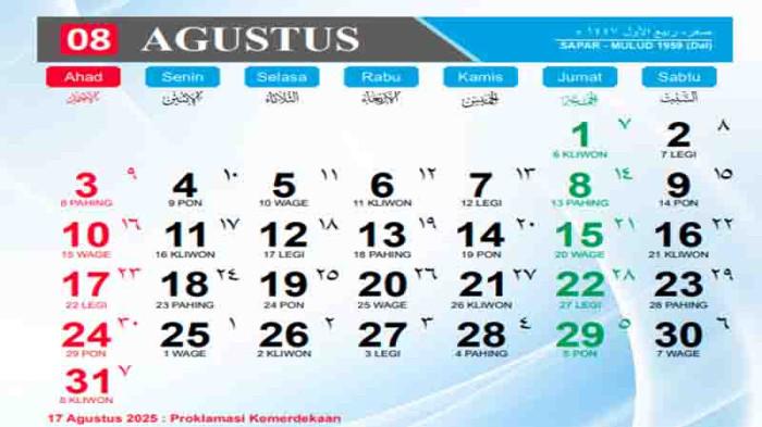 KALENDER HIJRIAH TERBARU - tanggal Kalender Hijriah 1447 H di sepanjang Bulan Agustus 2025