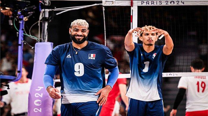 Bintang timnas voli Prancis Earvin N'Gapeth saat tampil di final voli Olimpiade 2024 Paris.