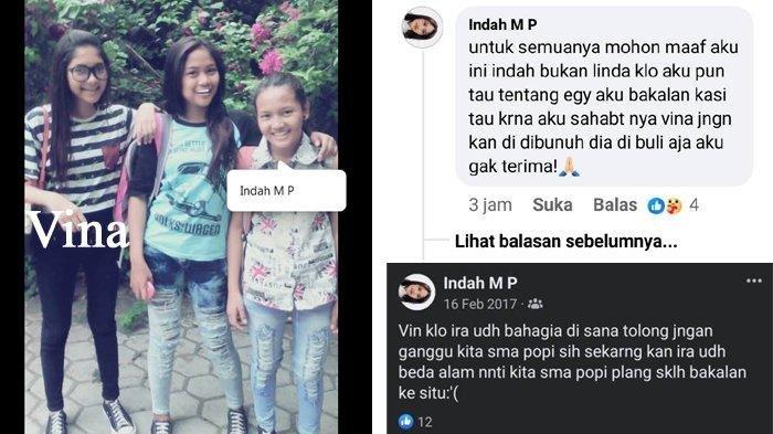 Curhatan Indah, sahabat almarhumah Vina Cirebon saat dituding tahu soal sosok Egi yang kini masih buron. (kolase Instagram)