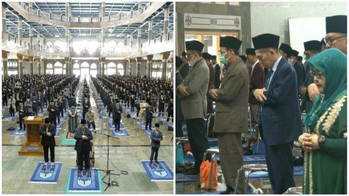 Kolase salat Idulfitri di Pondok Pesantren Al-Zaytun. Foto ini mendapatkan sorotan dari warganet dan viral lantaran tata cara salat yang dilakukan tidak seperti biasanya. Saf atau barisan salat dibuat renggang dan ada jemaah perempuan di barisan paling depan bercampur dengan jemaah laki-laki (IG Al Zaytun)
