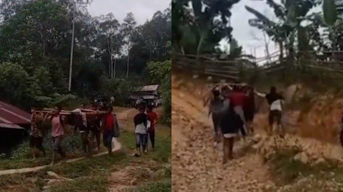 Ibu hamil di Dusun Subaho Desa, Pamoseang, Kecamatan Mambi, Kabupaten Mamasa, Sulawesi Barat (Sulbar) ditandu ke Puskesmas Mambi menjelang persalinan.