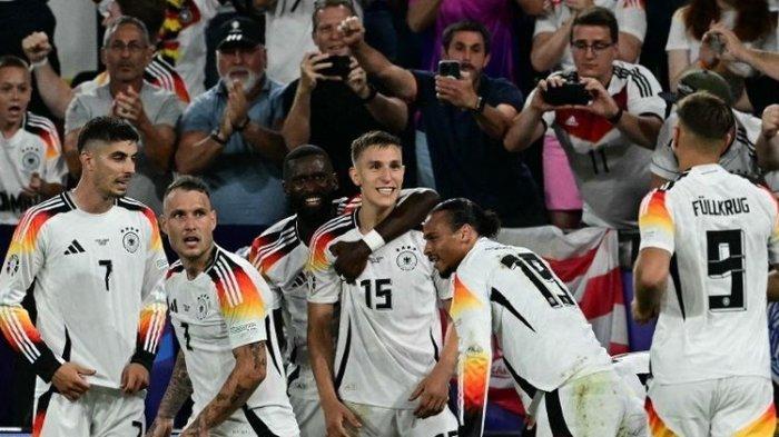 Momen perayaan gol Jamal Musiala dalam laga 16 besar Euro 2024 antara Jerman vs Denmark di Stadion BVB, Dortmund, pada 29 Juni 2024.