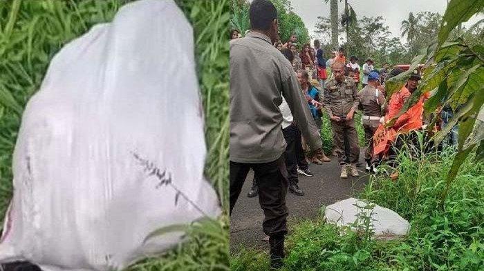 MAYAT DALAM KARUNG - Karung berisi mayat ditemukan di Sungai Tarab, Tanah Datar, Sumatera Barat Rabu (19/2/2025). Mayat tersebut merupakan seorang gadis muda bertato dengan bekas cekikan di lehernya.