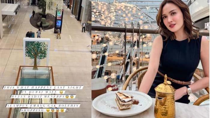 Shandy Aulia membagikan momen ketika terjebak badai dan hujan dahsyat di mal Dubai dalam laman Instagram pribadinya.