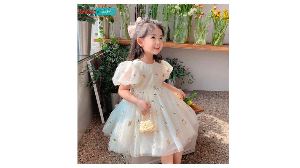 1-6 Tahun Rok Anak Perempuan Musim Panas Gaun Lucu Bordir Baru Wanita Versi Korea Putri Gaun Putri Jala Berbulu