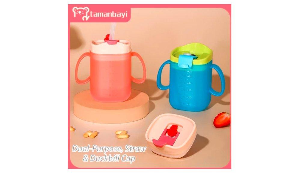 2in1 Training Duckbill Straw Cup Gelas Minum Sedotan Anak Anti-jatuh 280ML: