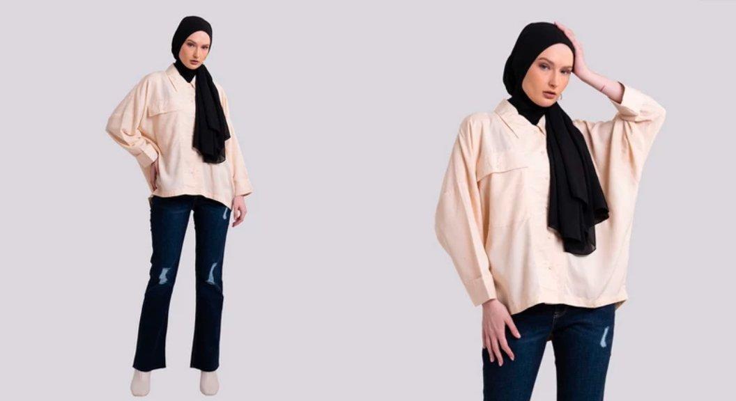 3Second Kemeja Oversize Lengan Pendek Wanita Basic Shirt Casual Baju Atasan Double Pocket Dengan Saku Cream 100223