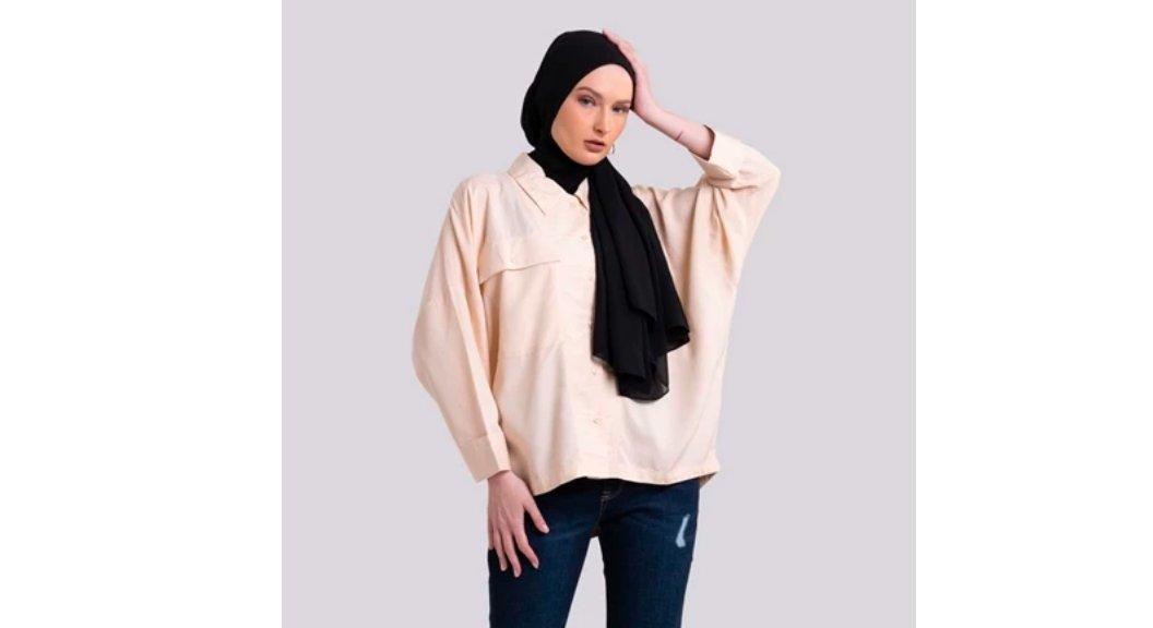 3Second Kemeja Oversize Lengan Pendek Wanita Basic Shirt Casual Baju Atasan Double Pocket Dengan Saku Cream 100223