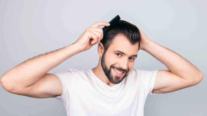 Ilustrasi pria tampil percaya diri dengan tatanan rambut yang sesuai gayanya.