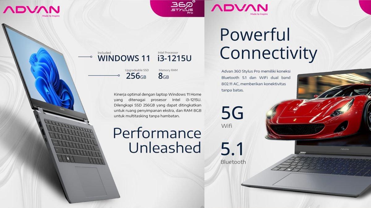 Performa laptop ADVAN 360 Stylus Pro didukung prosesor Intel generasi ke-12