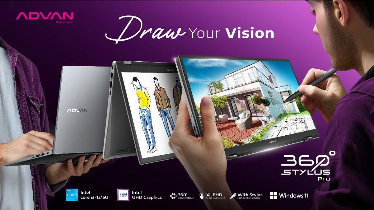 Ilustrasi ADVAN 360 Stylus Pro, hadir dengan ukuran layar yang tergolong luas dan didukung Stylus Pen