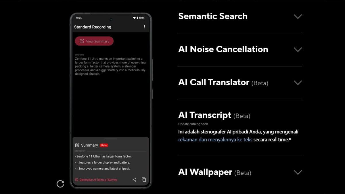 Fitur AI Transcript ASUS Zenfone 11 Ultra