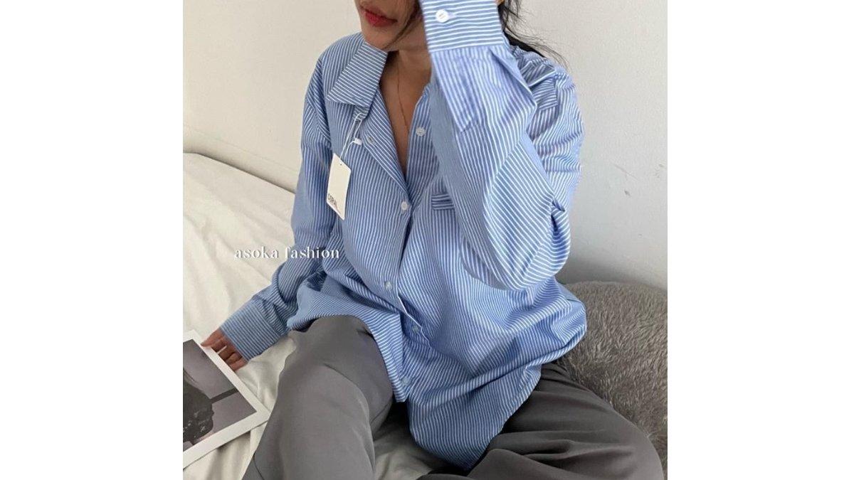 ASOKA Nadine Kemeja Oversized Wanita Salur Striped Shirt