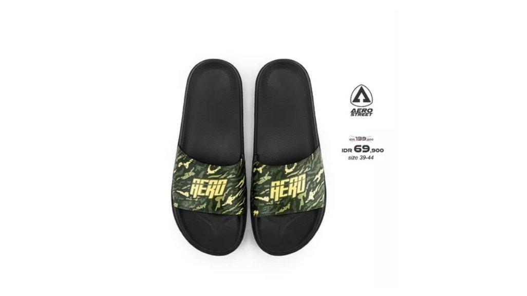 Aerostreet 39-44 Army Hitam Army - Sandal Sendal Selop Slip On Casual Pria Wanita Aero Street 22AAA0