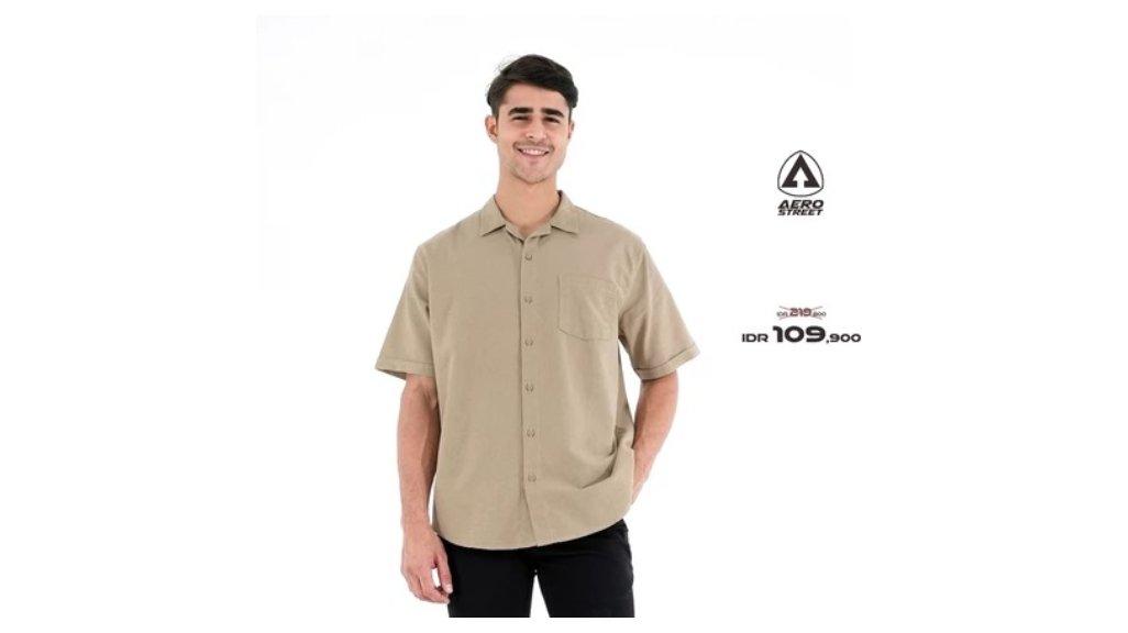 Aerostreet Kemeja Linen Look Savero Khaki Man QHBAA