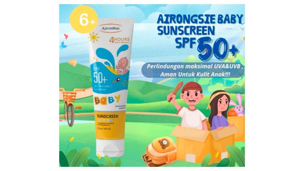 Airongsie Baby & Kids Sunscreen SPF 50+ – 4 Jam Waterproof & Broad Spectrum