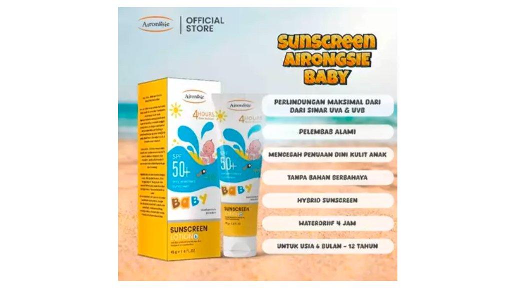 Airongsie Baby & Kids Sunscreen SPF 50+ – 4 Jam Waterproof & Broad Spectrum