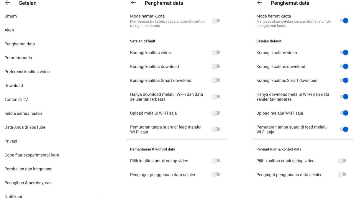 Ilustrasi mengaktifkan fitur Data Saver atau Penghemat Data di aplikasi YouTube