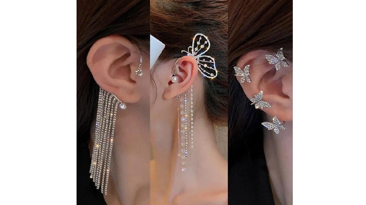 Anting Clip Ribbon Silver Klip Tanpa Tindik Cocok Untuk Pesta
