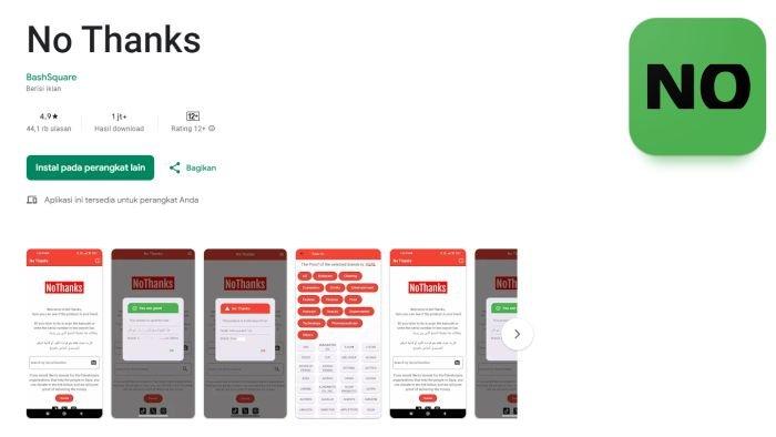 Aplikasi No Thanks di Google Play Store