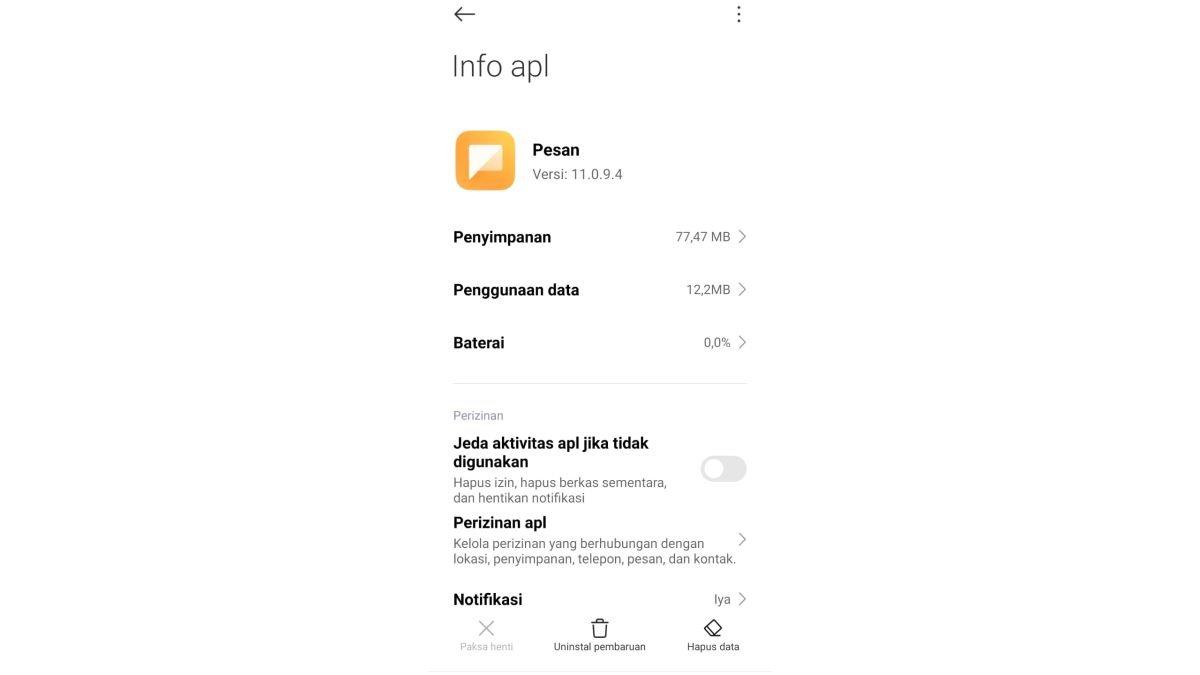 Ilustrasi aplikasi Pesan di HP Xiaomi