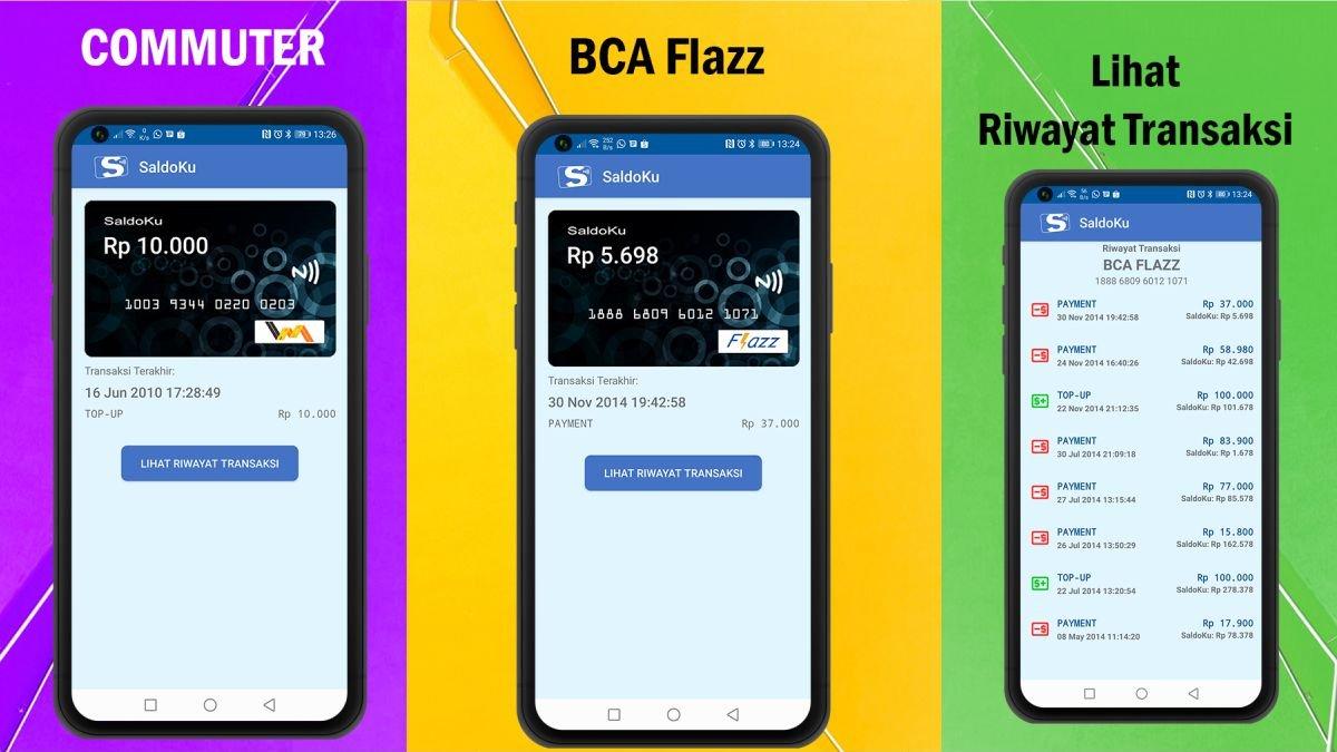 Ilustrasi pemakaian aplikasi SaldoKu untuk cek saldo kartu e-Money