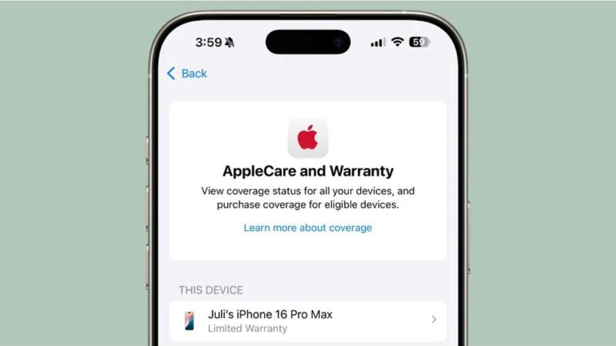 Ilustrasi tampilan AppleCare dan Garansi