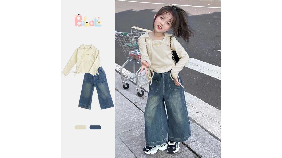 BALALE Setelan Baju Anak Perempuan Celana Jeans dan Kaos Atasan 
