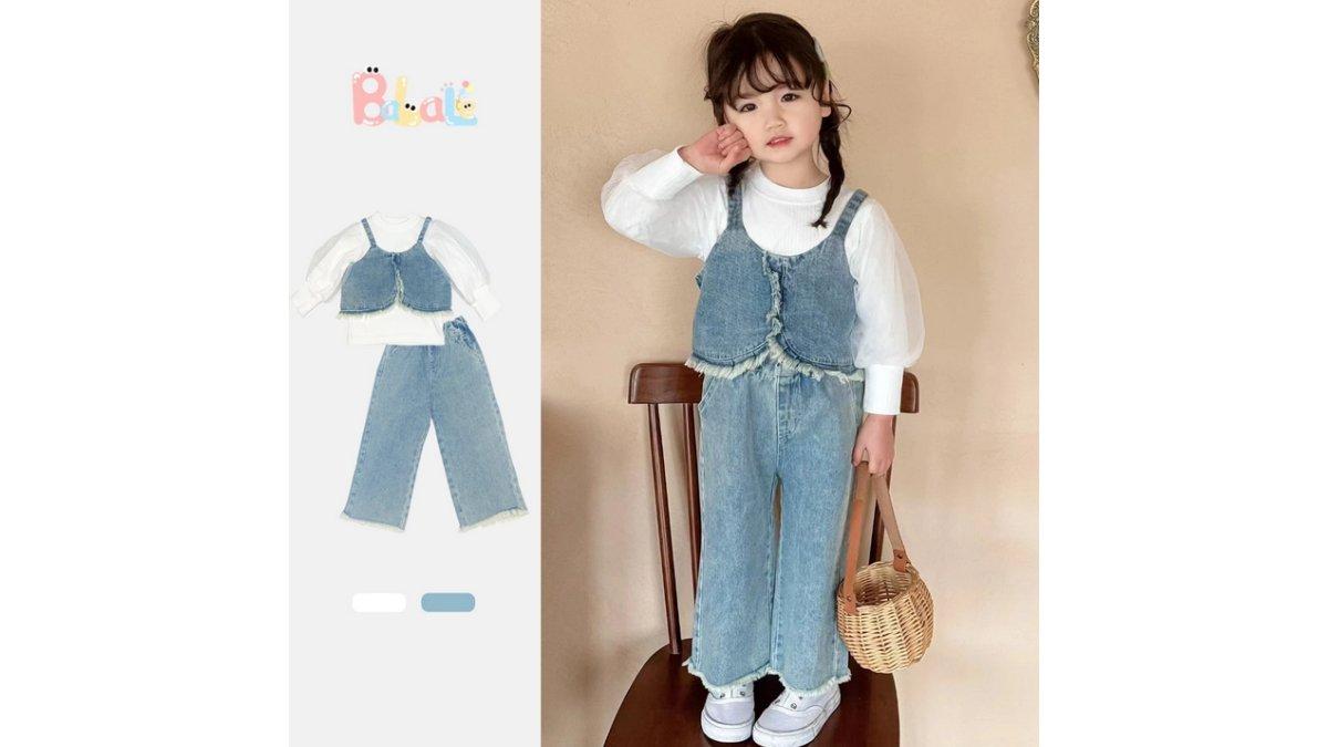 BALALE Setelan Jeans Anak Perempuan /Baju Setelan Jaket 