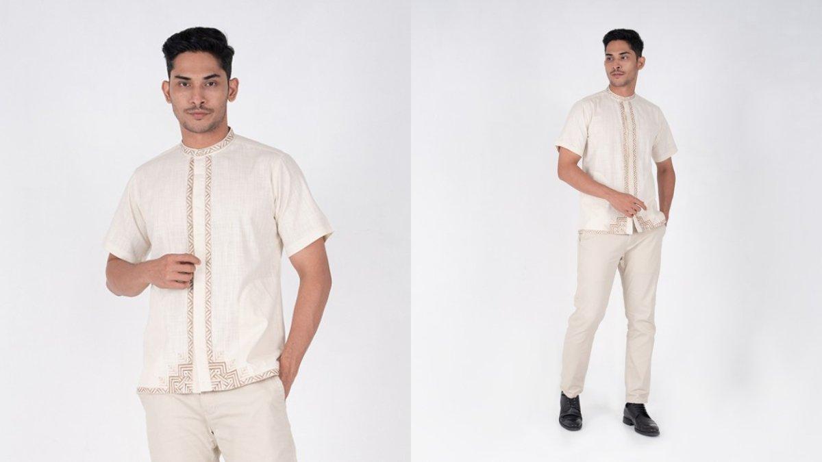 BENHILL Koko Bordir Papirus Dobby Aegean Cotton Pria Pendek Beige