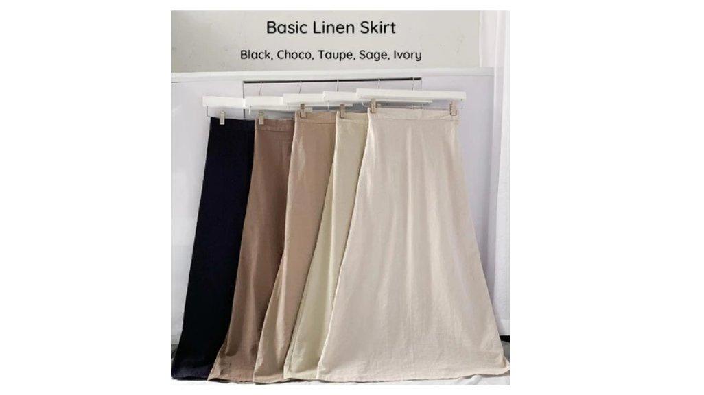 Basic Linen Skirt Rok Linen Ivory Sage