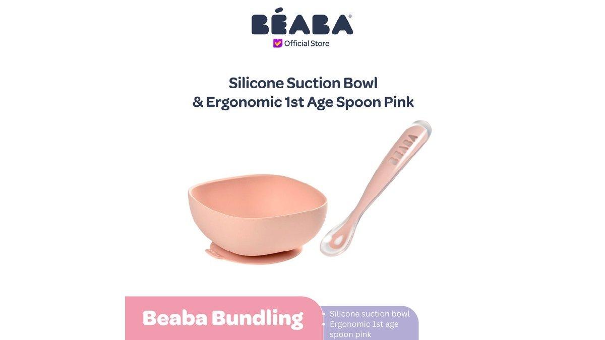 Beaba Silicone Suct. Bowl & Ergonomic 1st Age Pink