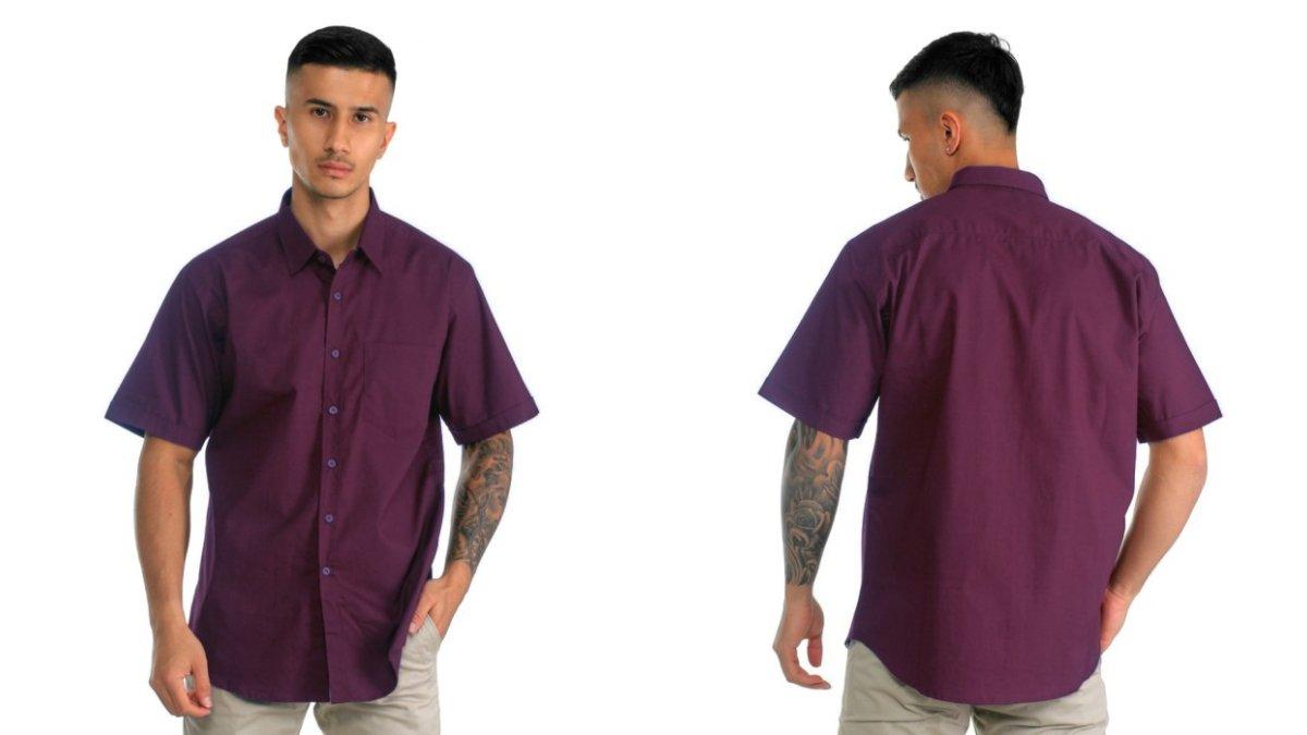Benhill Kemeja Pria Basic Polos Pendek Katun Poplin Burgundy.