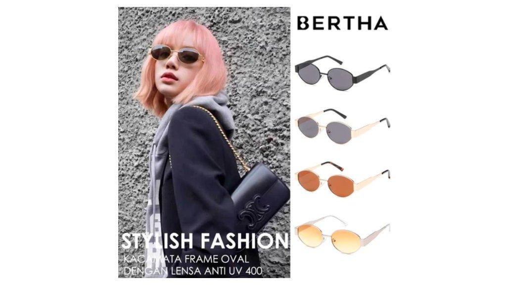 Bertha Kacamata Sunglasses Anti UV 400 Style Oval Bahan TR90+Metal 2281