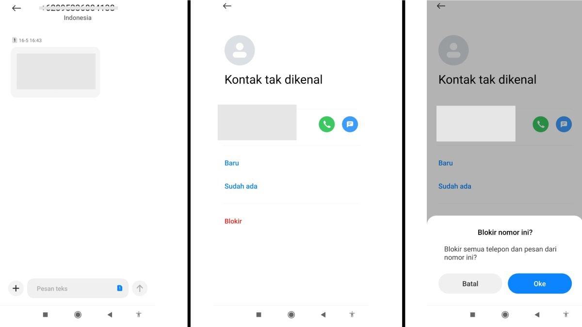 Ilustrasi tampilan memblokir SMS di HP Android Xiaomi