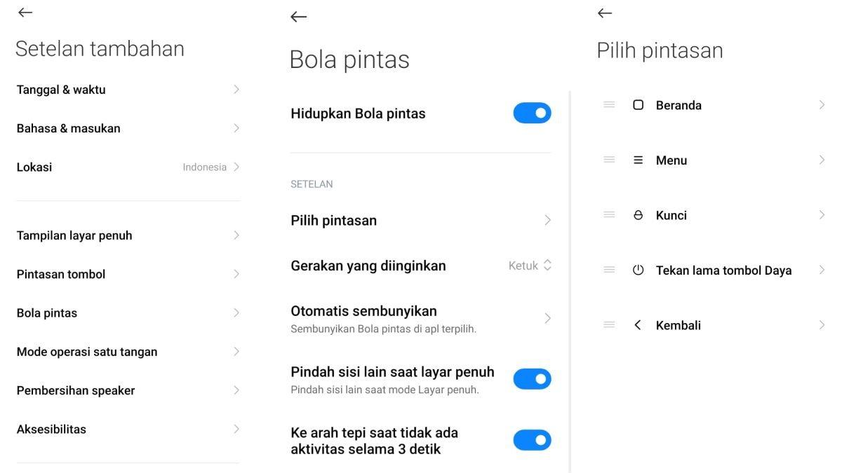 Ilustrasi mengaktifkan Bola Pintas di HP Android besutan Xiaomi untuk restart tanpa tombol power
