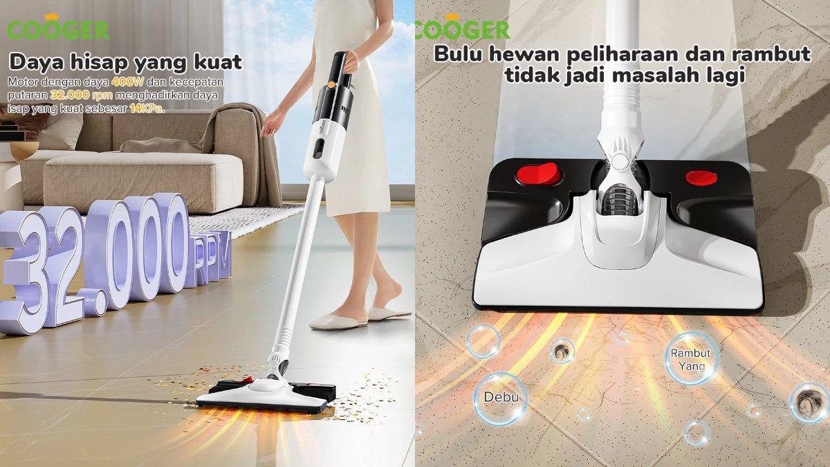 COOGER Vacuum Cleaner With Floor Washer Wet And Dry dengan fungsi 2 in 1.