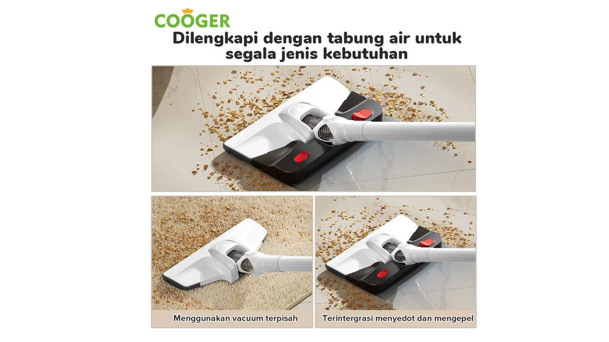 COOGER Vacuum Cleaner With Floor Washer Wet And Dry untuk atasi beragam kotoran di lantai.