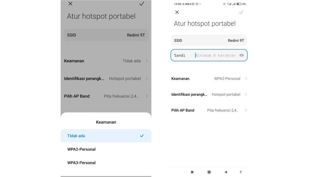 Tampilan pengaturan kata sandi atau password hotspot di HP Xiaomi
