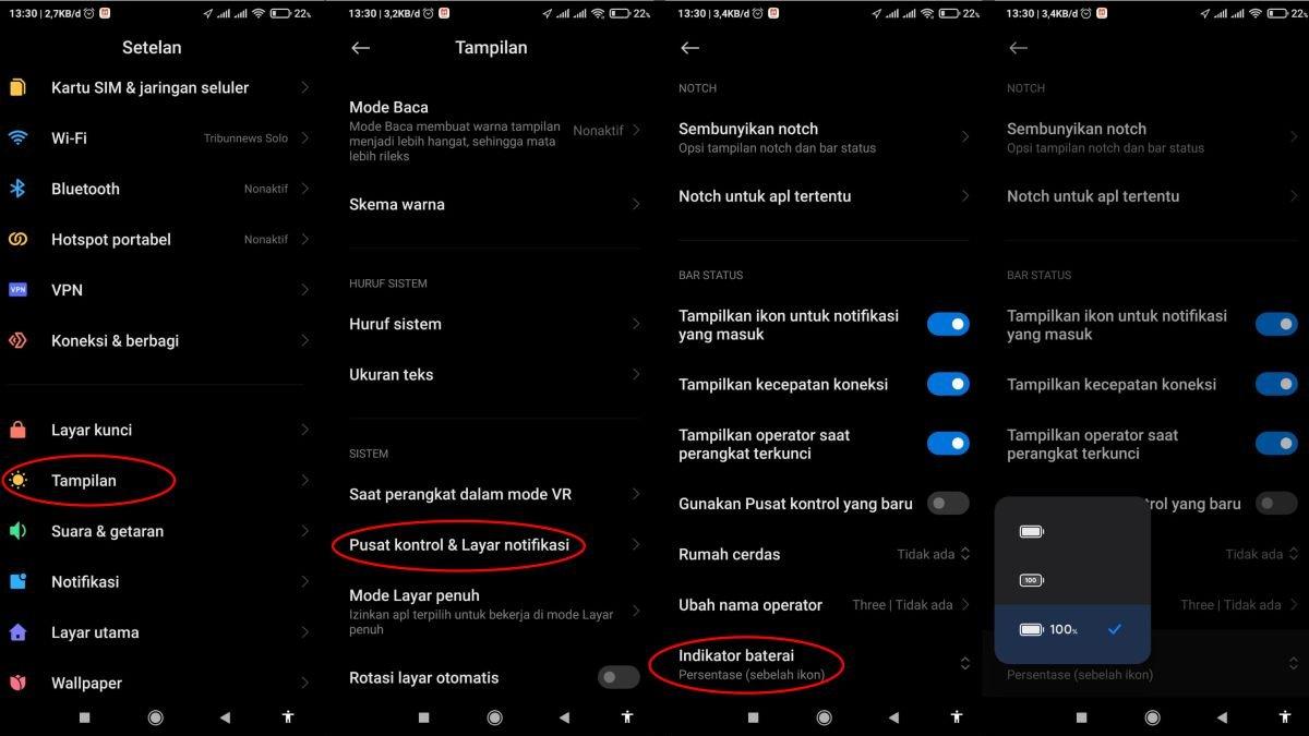 Tampilan cara untuk mengaktifkan fitur persentase baterai di HP Xiaomi