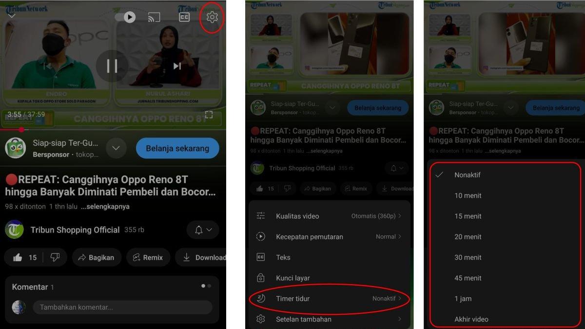 Tampilan cara mengaktifkan fitur Sleep Timer YouTube