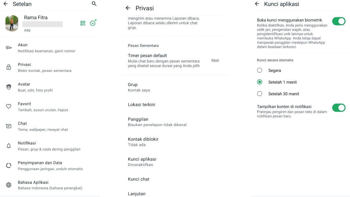 Tampilan cara mengunci aplikasi WhatsApp di HP Android untuk mengamankan chat WA