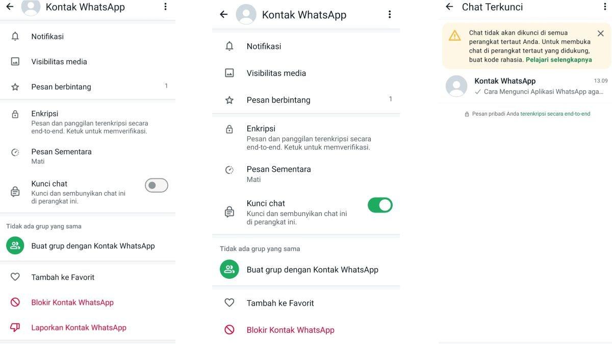 Tampilan cara mengunci chat WhatsApp agar tidak mudah dibuka orang lain