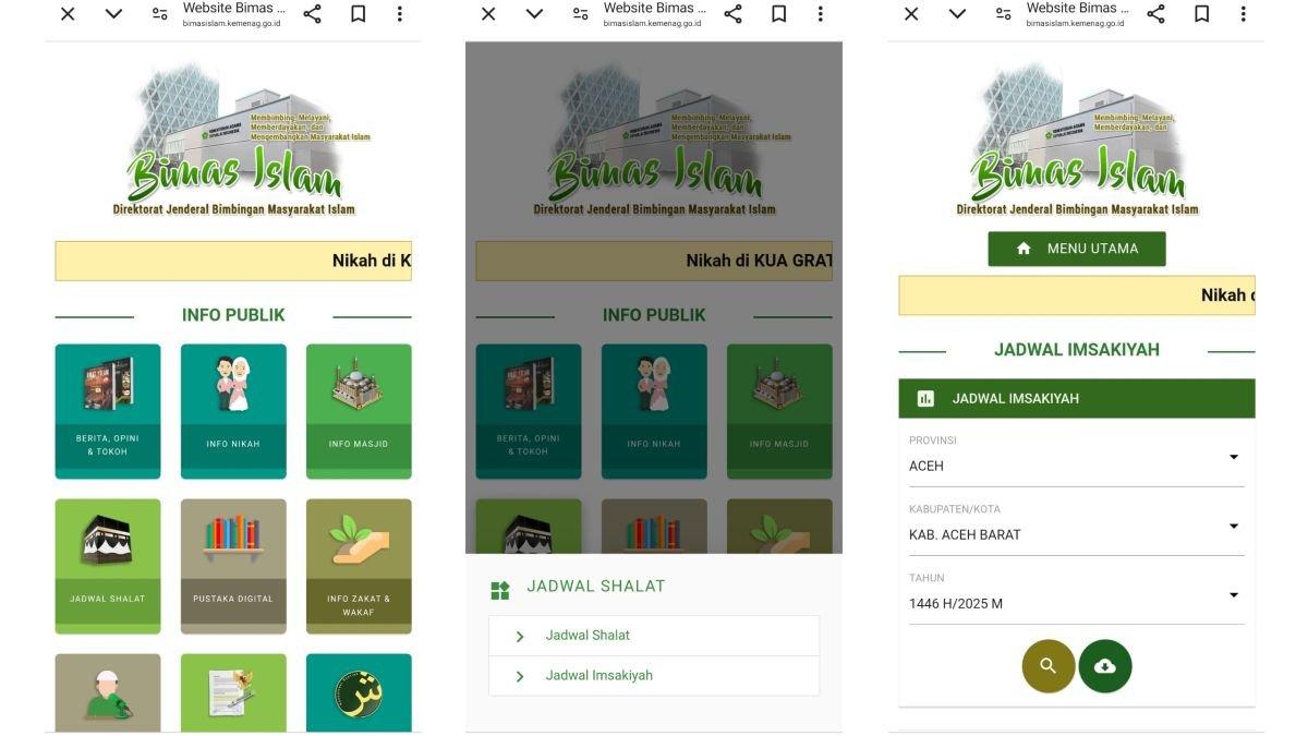 Cara cek Jadwal Imsakiyah Ramadan 2025 resmi di situs Bimas Islam Kemenag RI