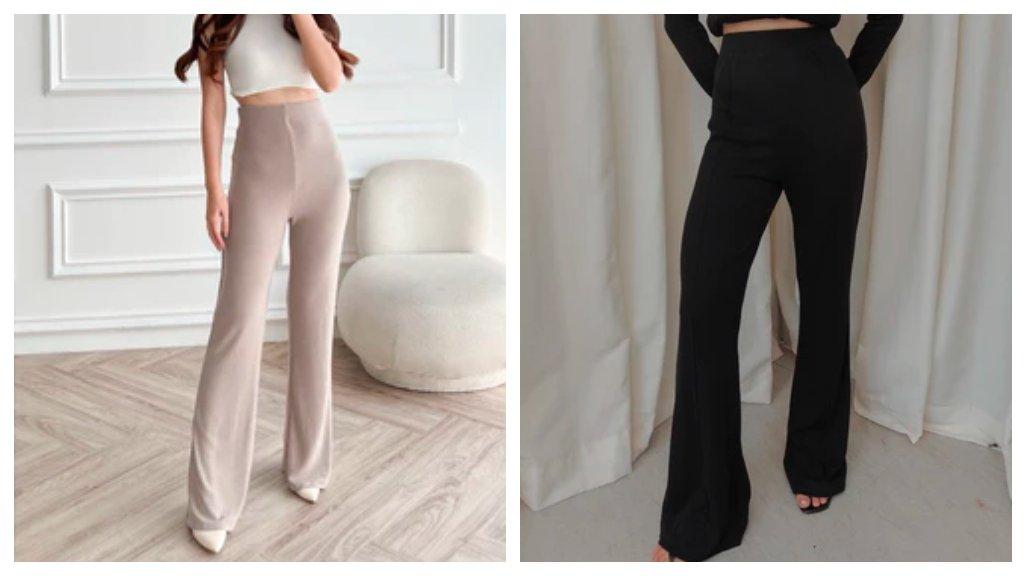 Celana Panjang Knit Wanita Long Cullote Pants Highwaist Loose Flare Cutbray