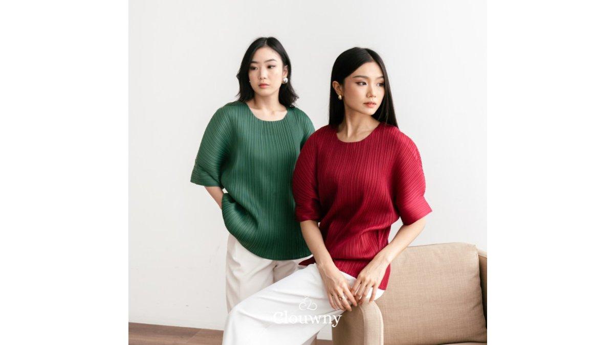 Clouwny Melani Pleats Top Atasan Wanita Premium Pleats Fit to XXL