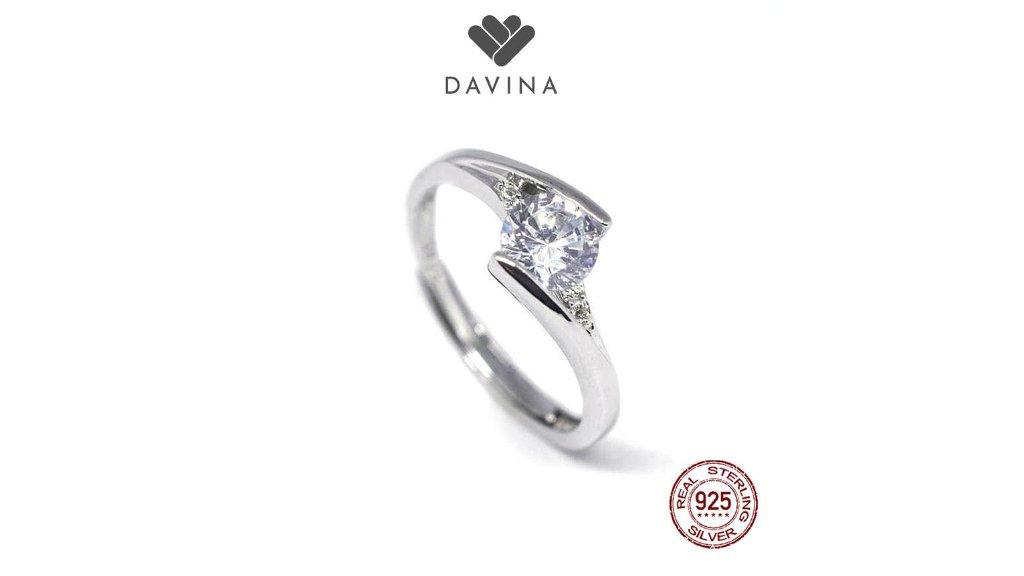 DAVINA Ladies Ola Ring Sterling Silver 925 - Cincin Wanita Perak S925 Tunangan Nikah Lamaran - White Gold